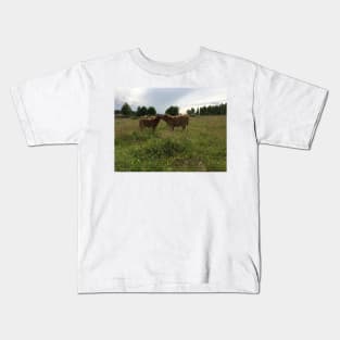 Scottish Highland Cattle Calves 1453 Kids T-Shirt